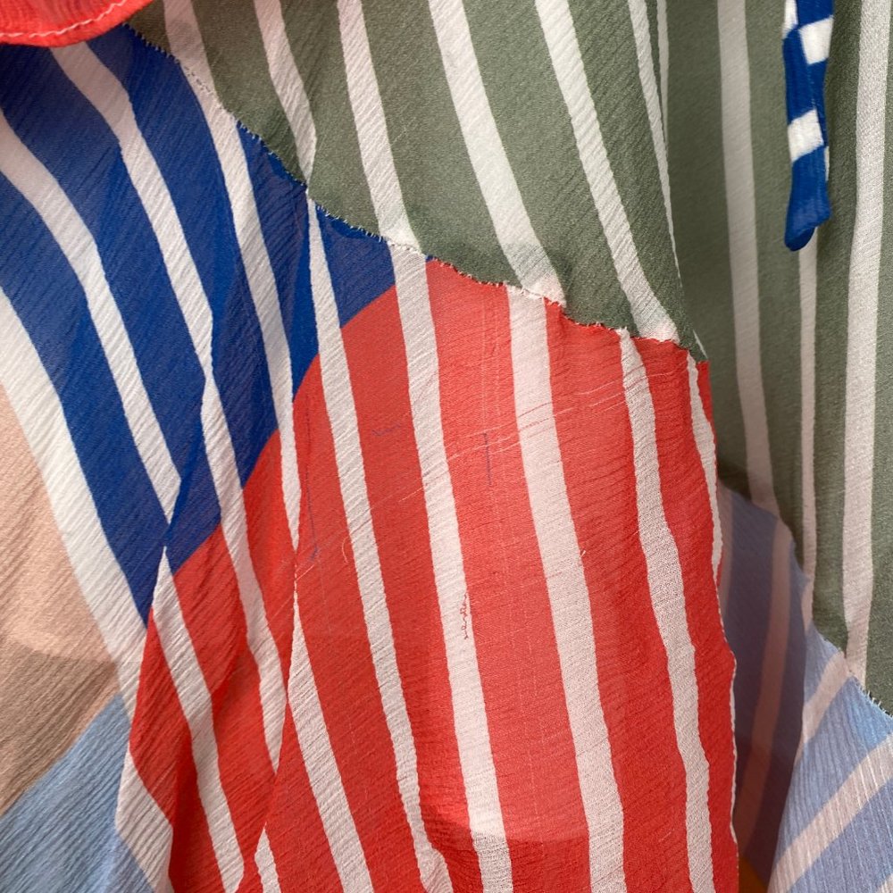 Tanya Taylor Colorblock Striped Silk Flowy Dress - Picture 7 of 8